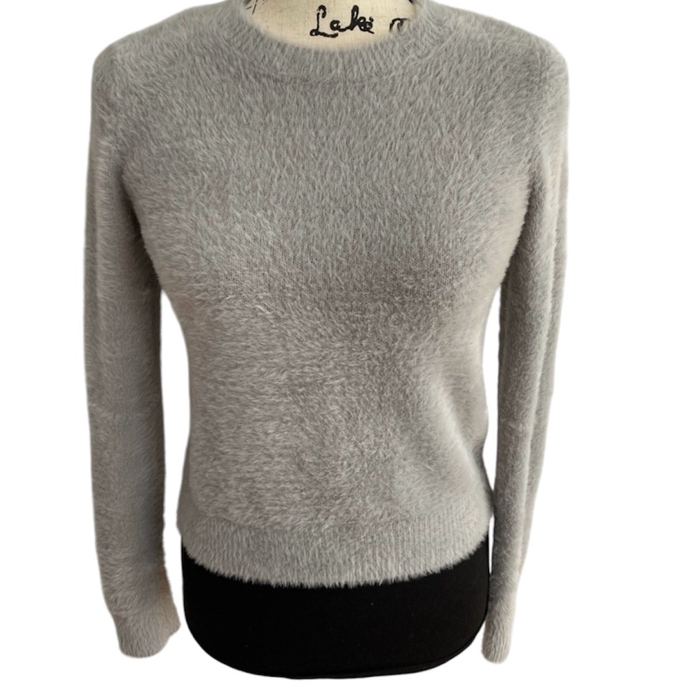 Sunday Best Light Gray Fuzzy Crew Neck Sweater